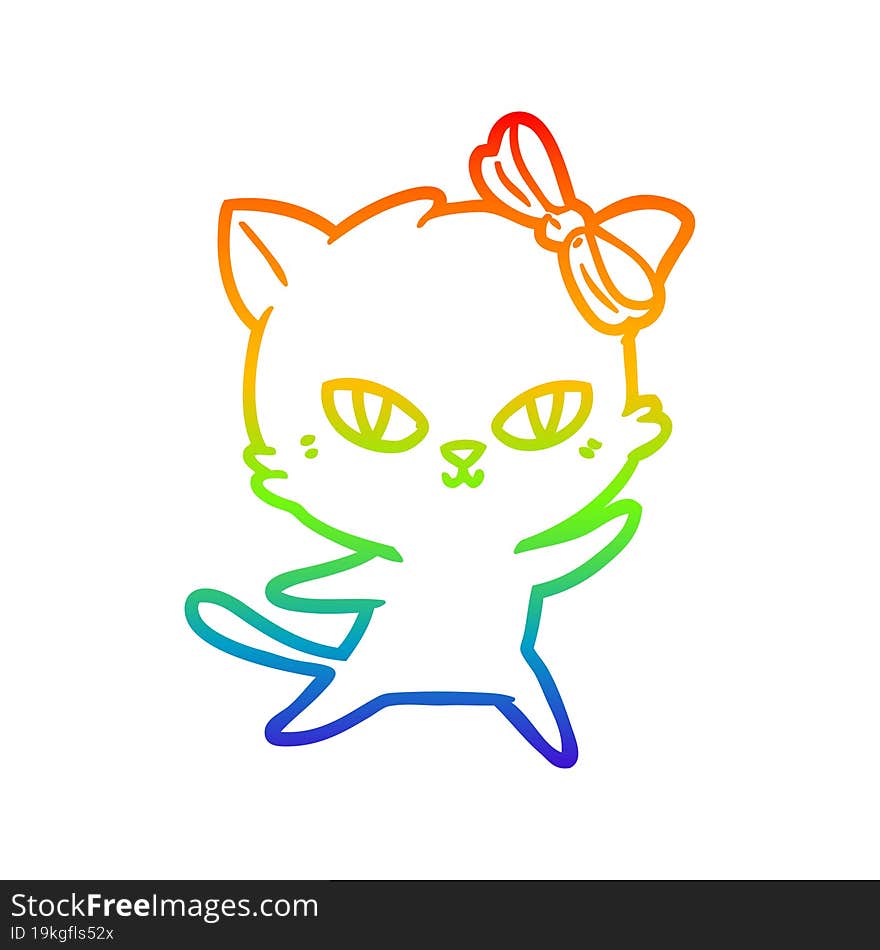 rainbow gradient line drawing of a cute cartoon cat