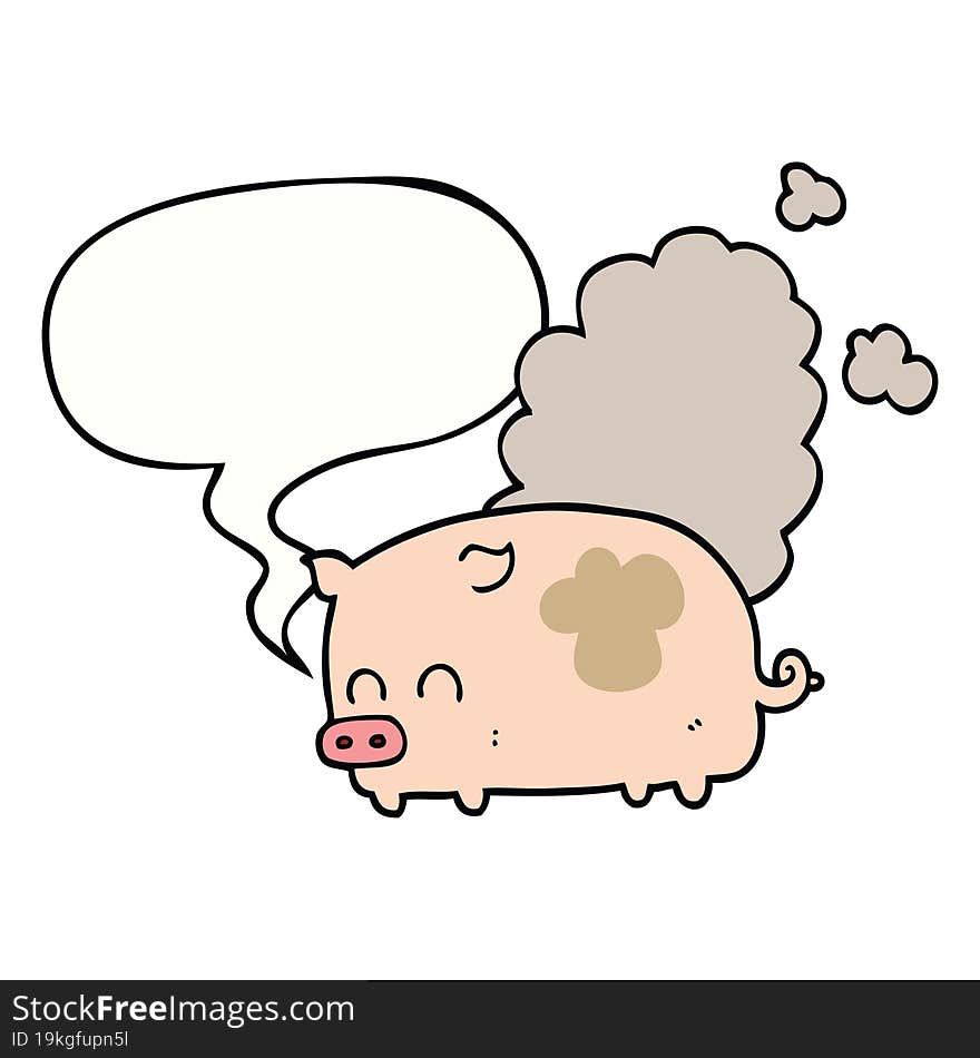 cartoon smelly pig and speech bubble