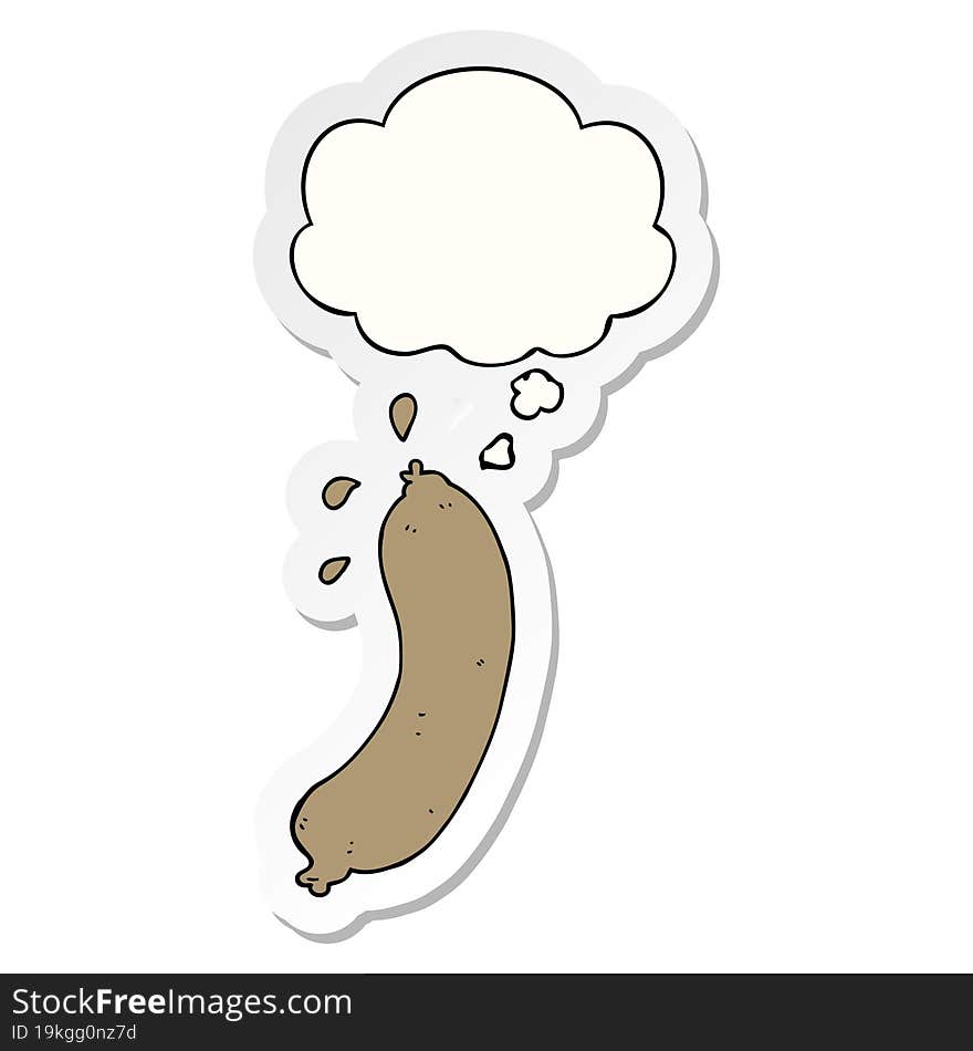 cartoon sausage and thought bubble as a printed sticker