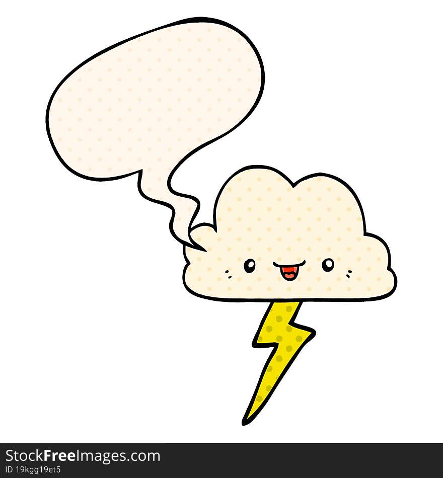 cartoon storm cloud with speech bubble in comic book style