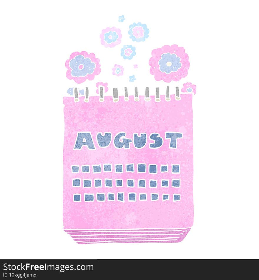 retro cartoon calendar showing month of august