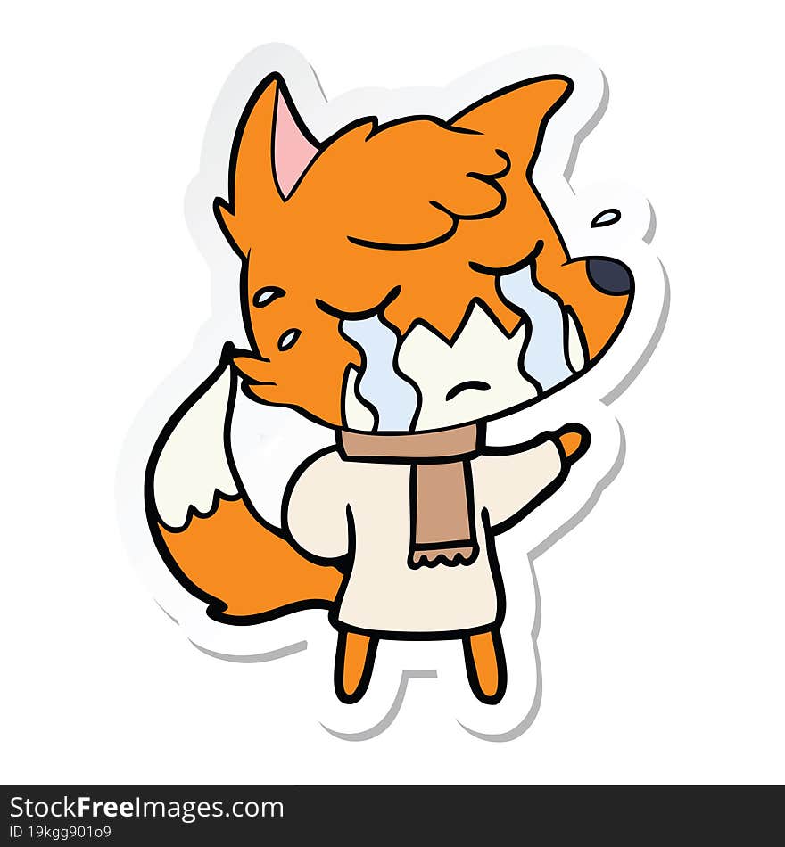 sticker of a crying fox cartoon