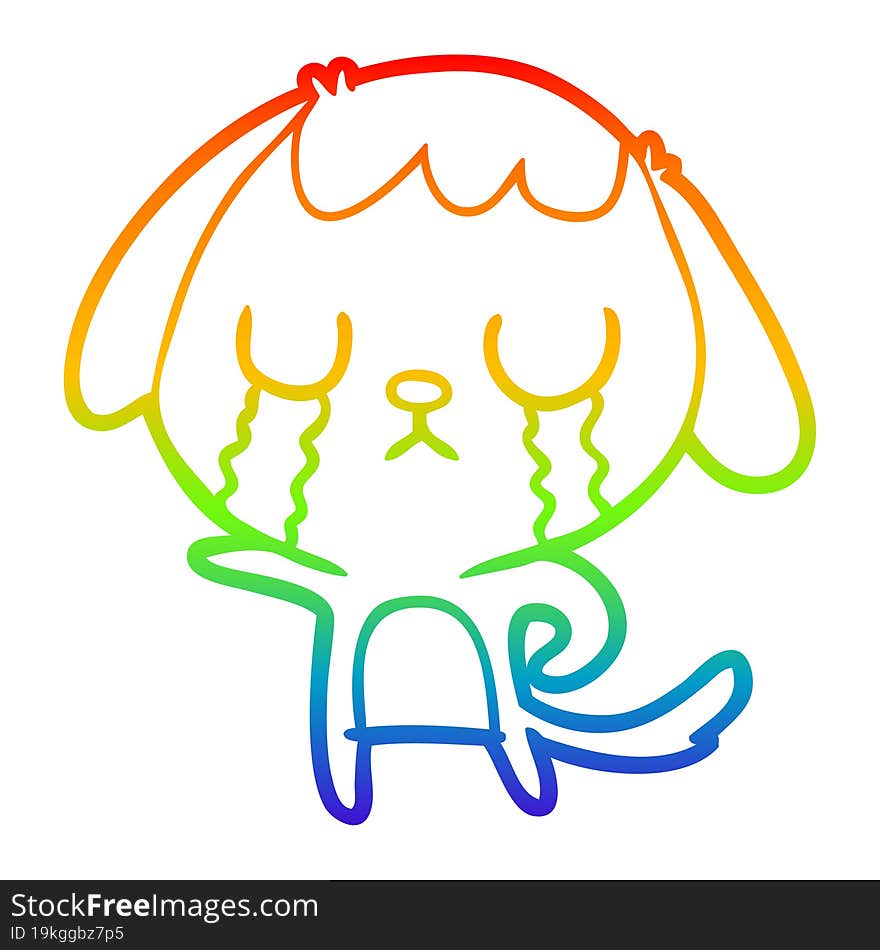 Rainbow Gradient Line Drawing Cute Cartoon Dog Crying