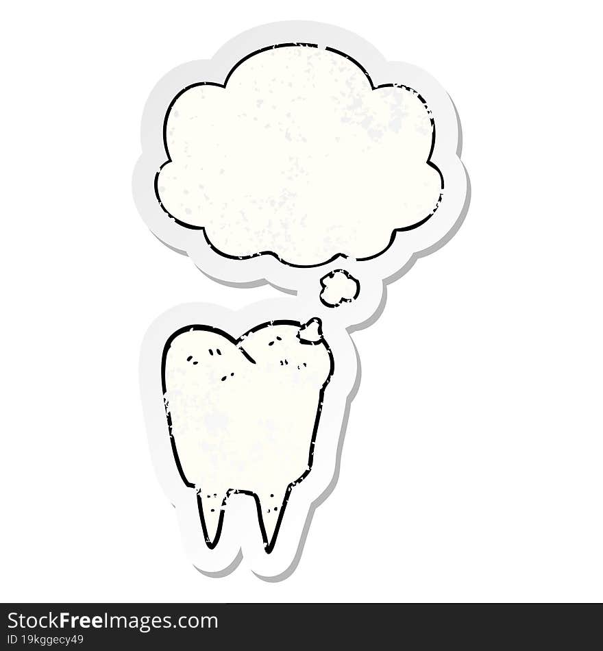 Cartoon Tooth And Thought Bubble As A Distressed Worn Sticker