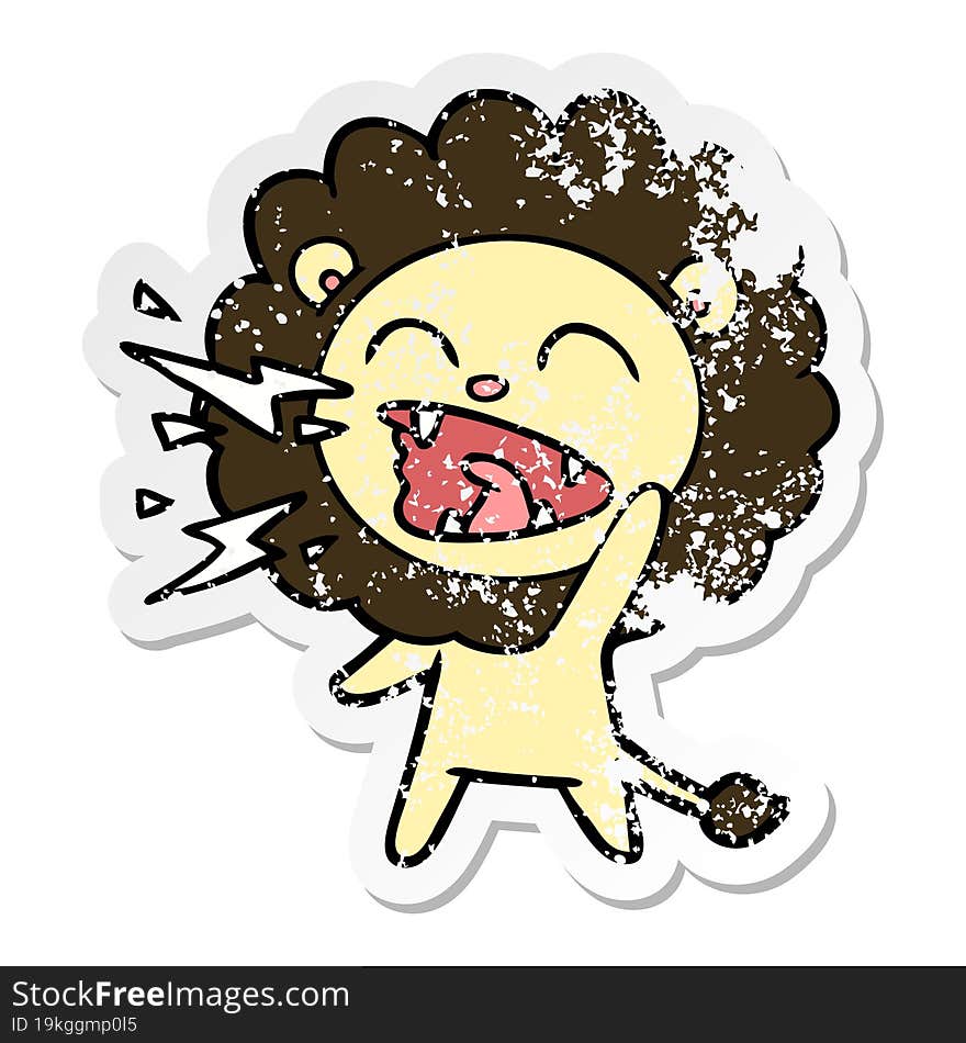 distressed sticker of a cartoon roaring lion