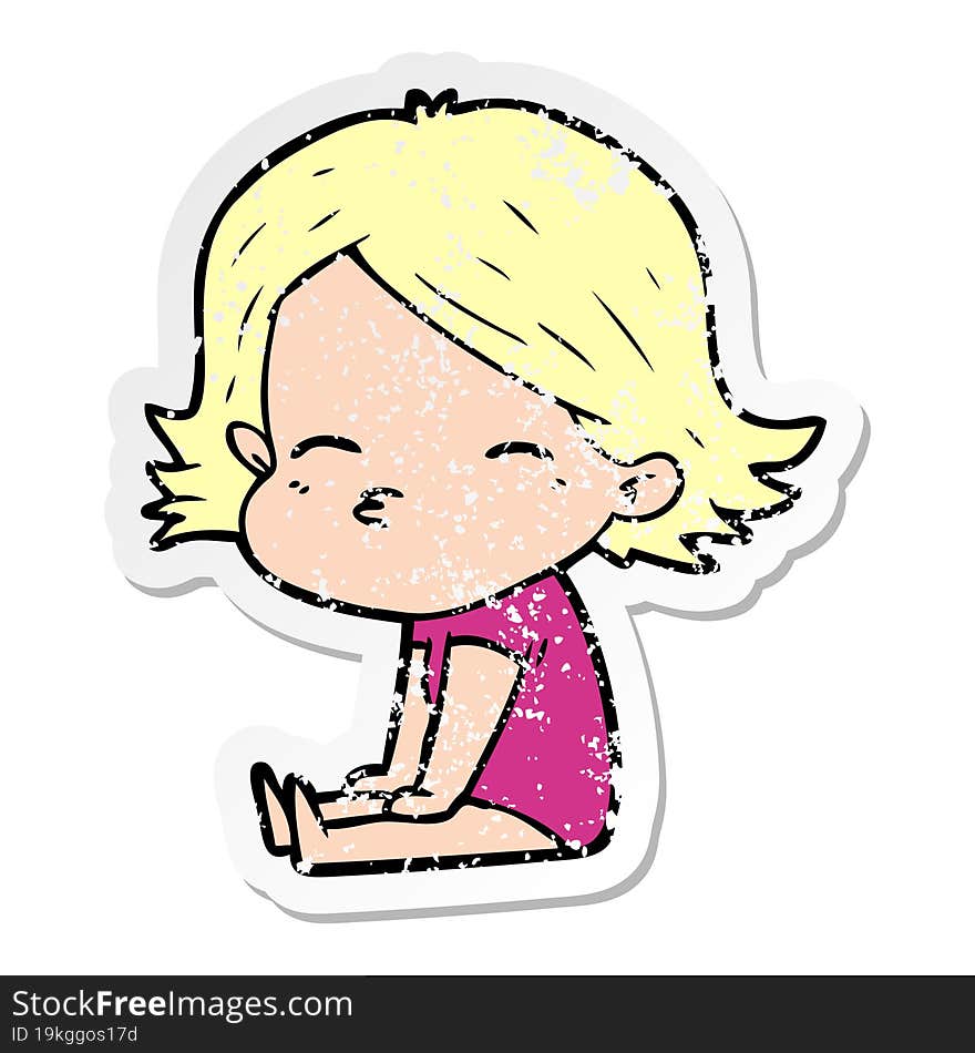 distressed sticker of a cartoon woman sitting