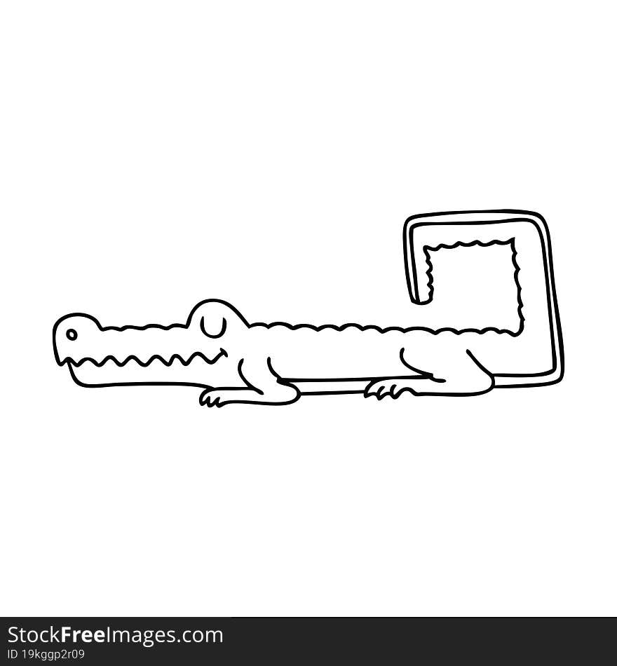 quirky line drawing cartoon crocodile