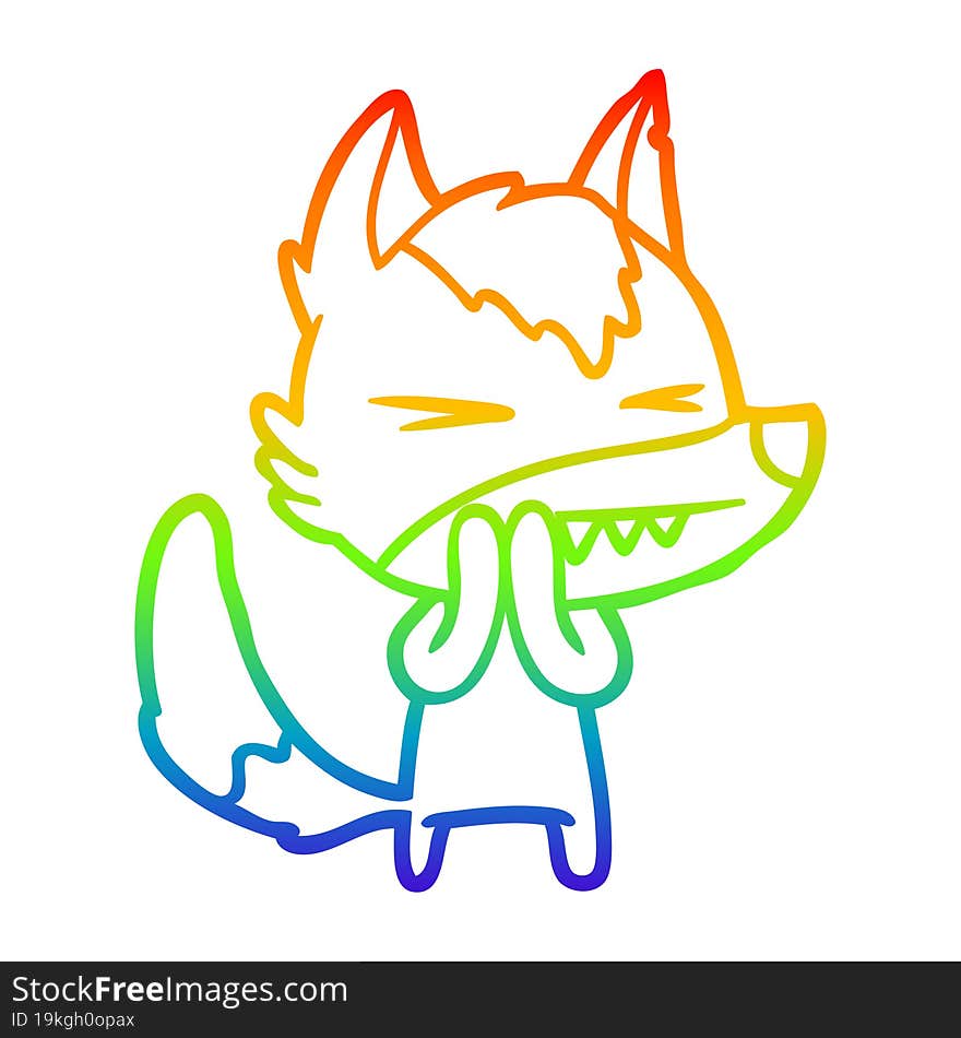 rainbow gradient line drawing of a angry wolf cartoon