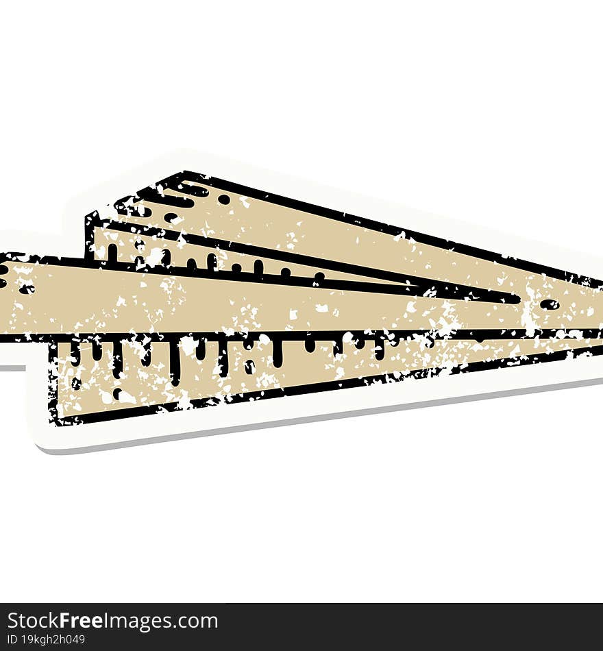 Traditional Distressed Sticker Tattoo Of A Paper Aeroplane