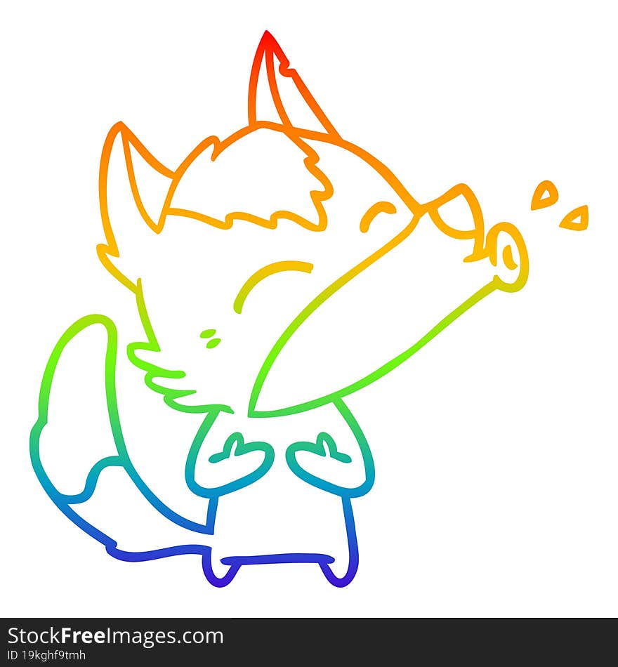 Rainbow Gradient Line Drawing Howling Wolf Cartoon