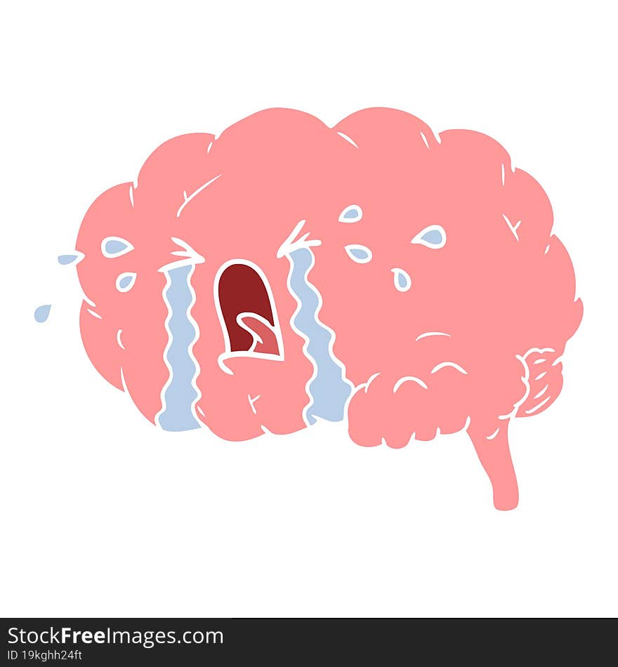 flat color style cartoon brain crying