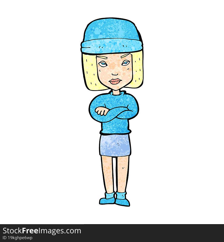 cartoon woman wearing winter hat