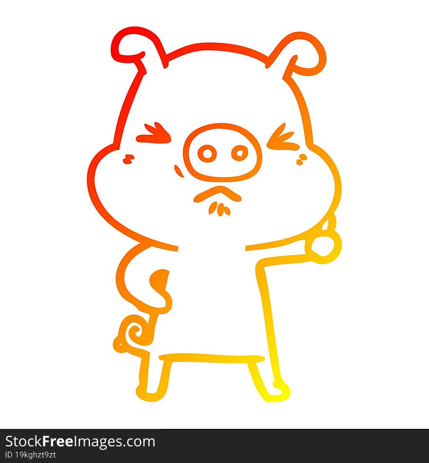 warm gradient line drawing cartoon angry pig