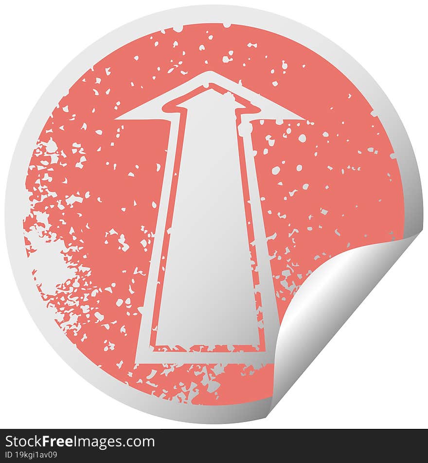 quirky distressed circular peeling sticker symbol arrow