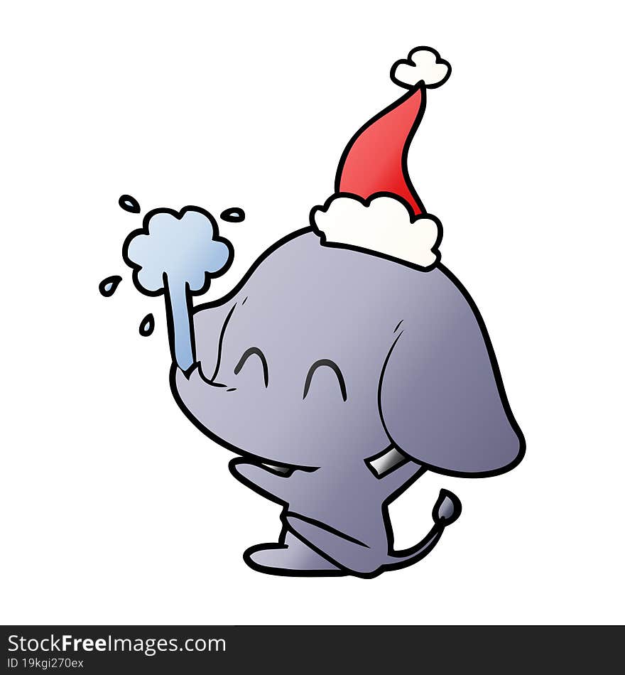 cute gradient cartoon of a elephant spouting water wearing santa hat