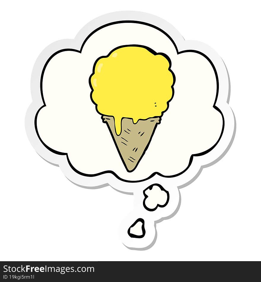 cartoon ice cream and thought bubble as a printed sticker