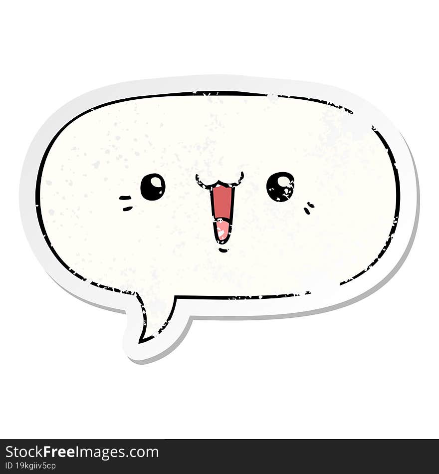 happy cartoon face and speech bubble distressed sticker