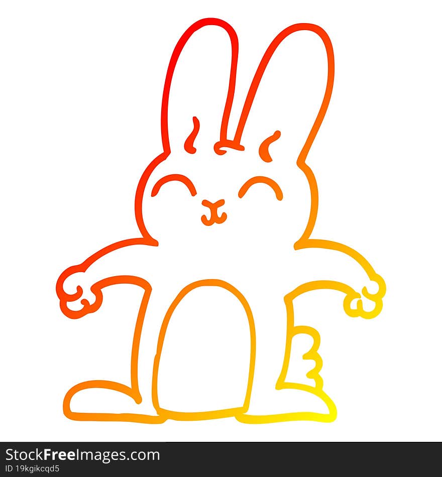 warm gradient line drawing of a happy cartoon rabbit