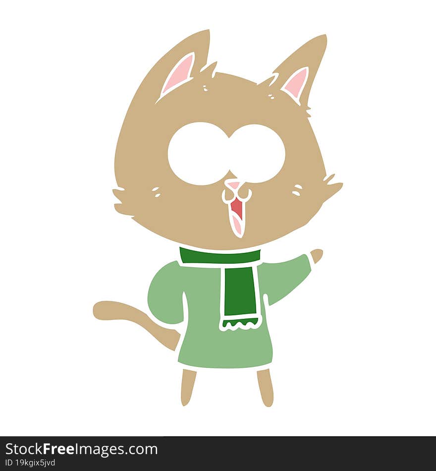 funny flat color style cartoon cat