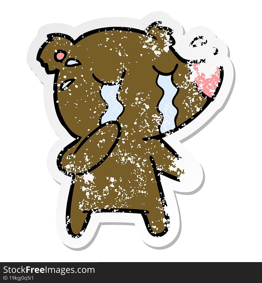 distressed sticker of a cartoon crying bear