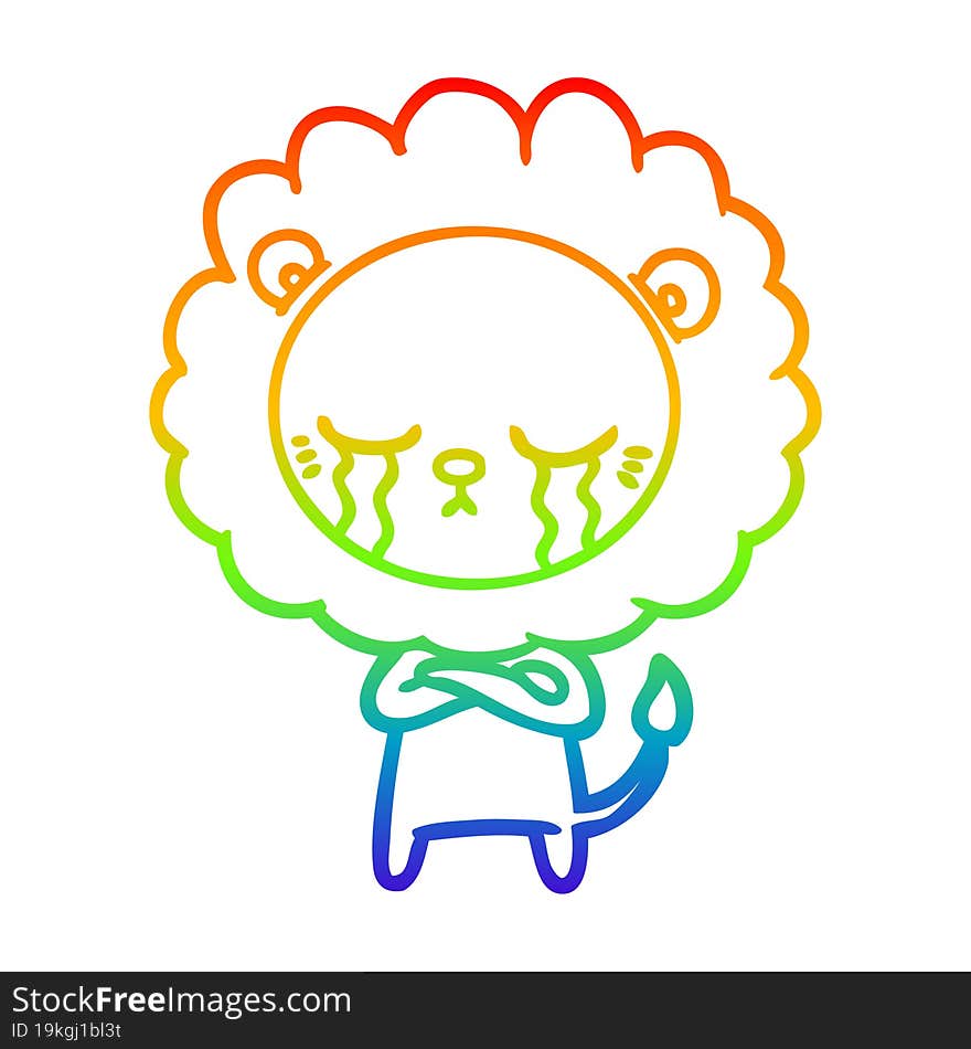 rainbow gradient line drawing crying cartoon lion