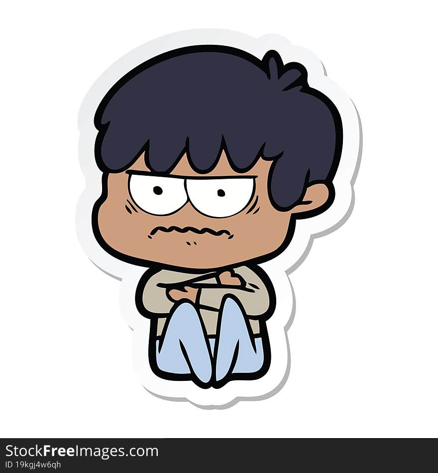 Sticker Of A Annoyed Cartoon Boy