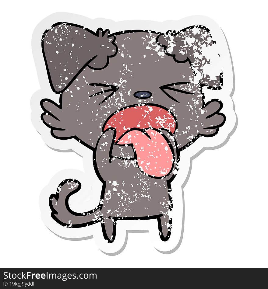 distressed sticker of a cartoon disgusted dog