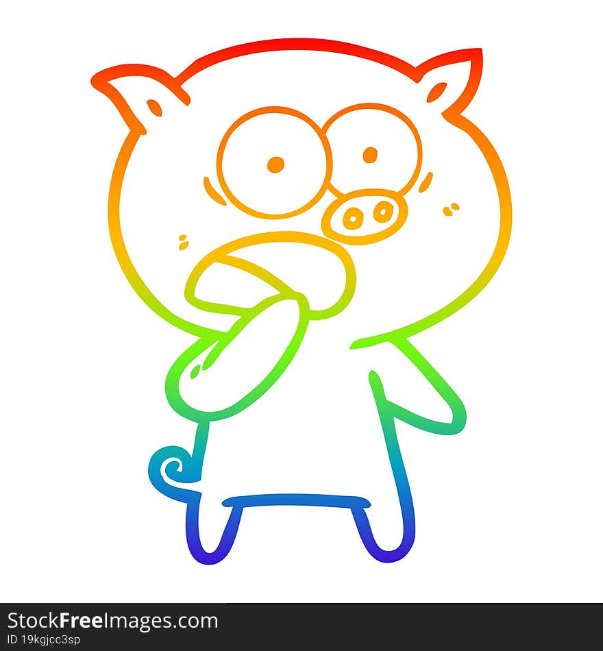 Rainbow Gradient Line Drawing Shocked Pig Cartoon