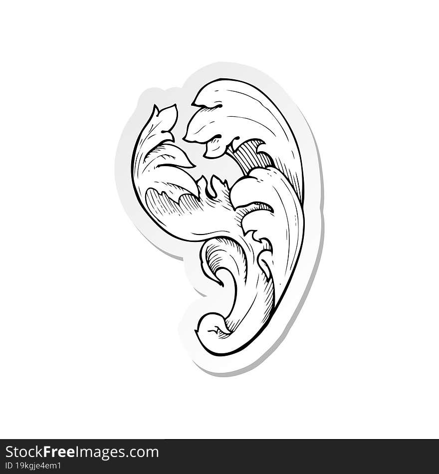 Sticker Of A Traditional Hand Drawn Floral Swirl