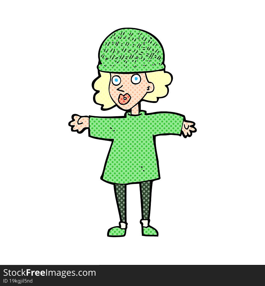 cartoon woman wearing winter hat