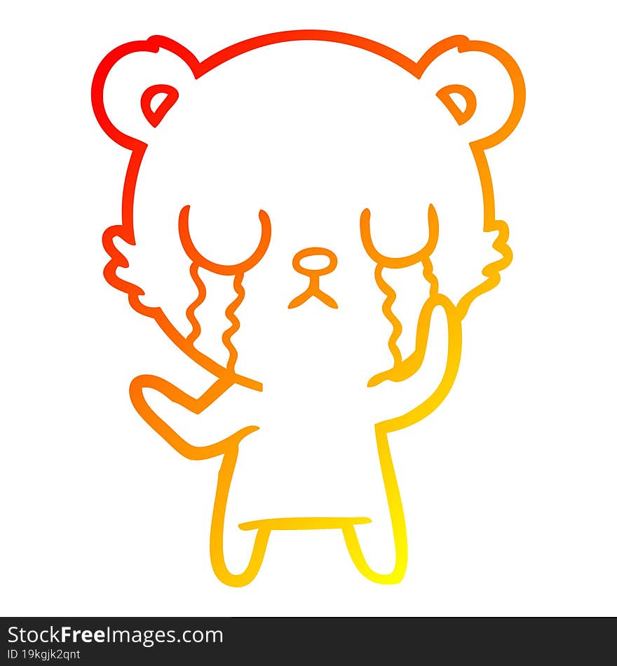 warm gradient line drawing crying cartoon bear