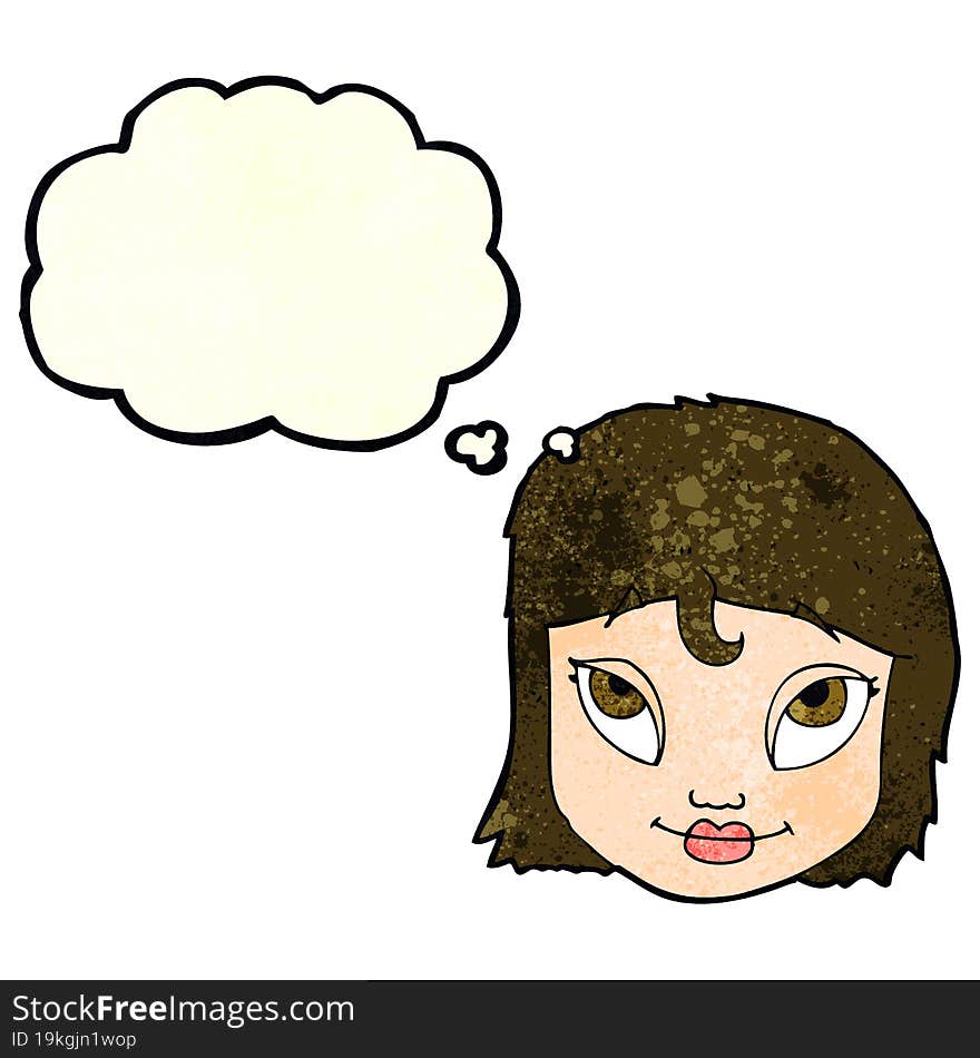 Cartoon Woman Smiling With Thought Bubble