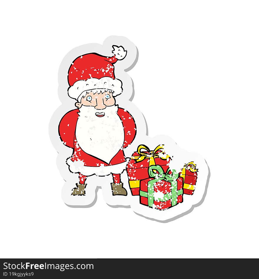 Retro Distressed Sticker Of A Cartoon Santa Claus