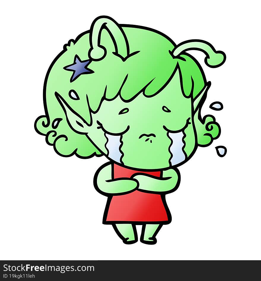 cartoon crying alien girl. cartoon crying alien girl