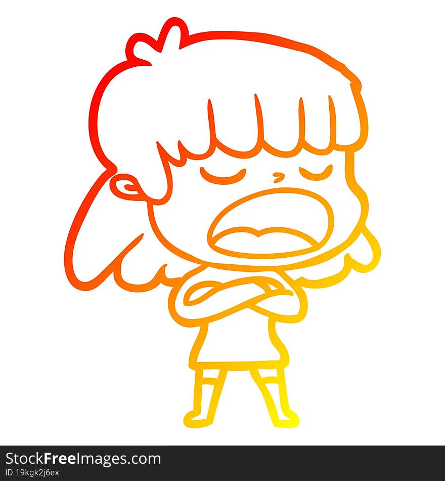 warm gradient line drawing of a cartoon woman talking loudly