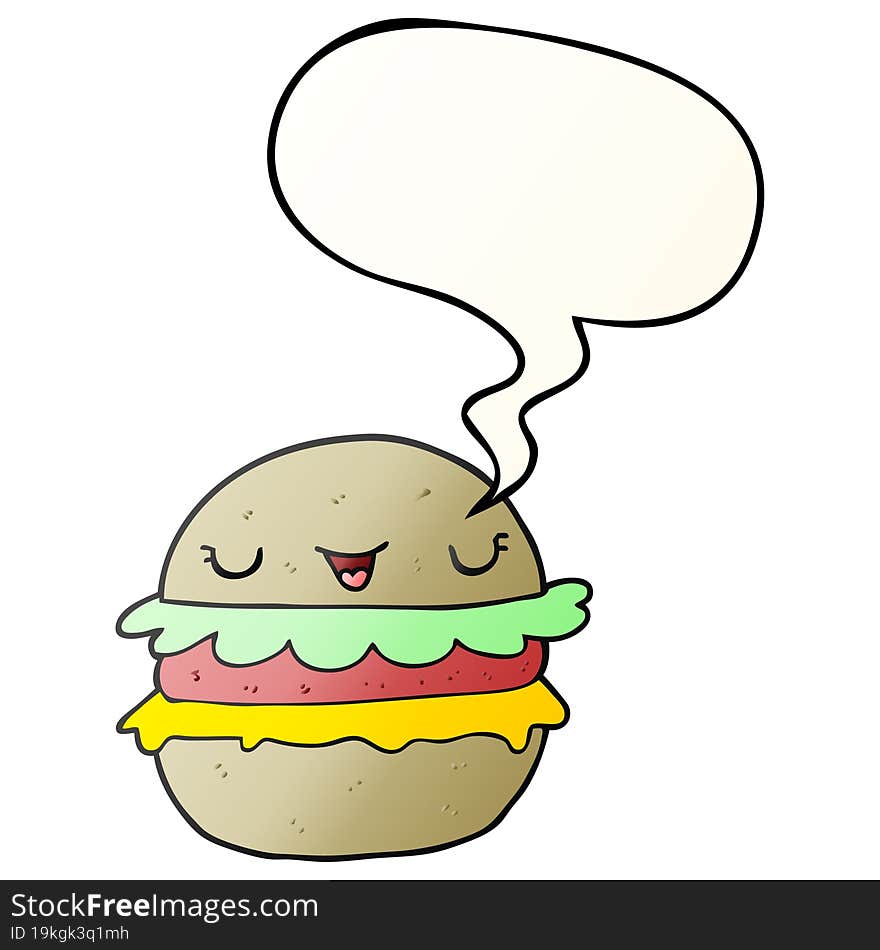 cartoon burger and speech bubble in smooth gradient style