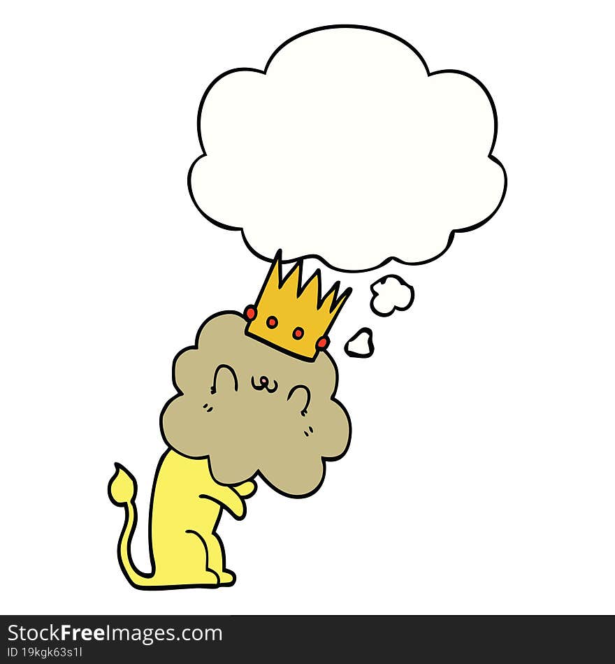 cartoon lion with crown and thought bubble