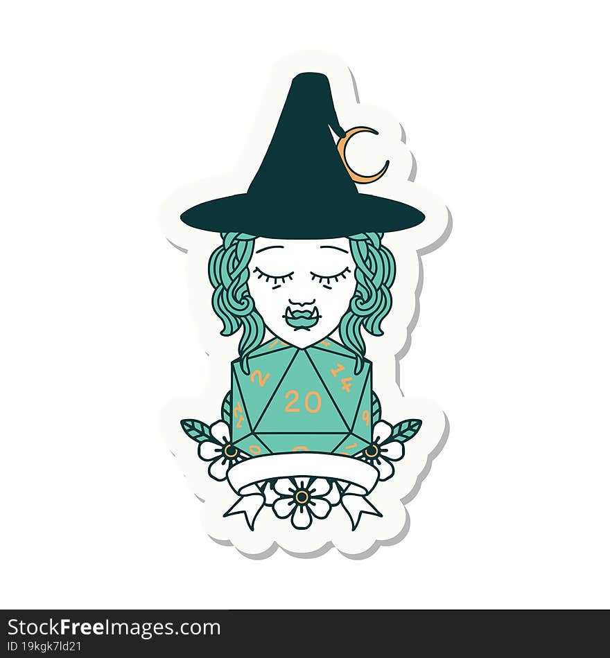 Half Orc Witch Character With Natural 20 Dice Roll Sticker