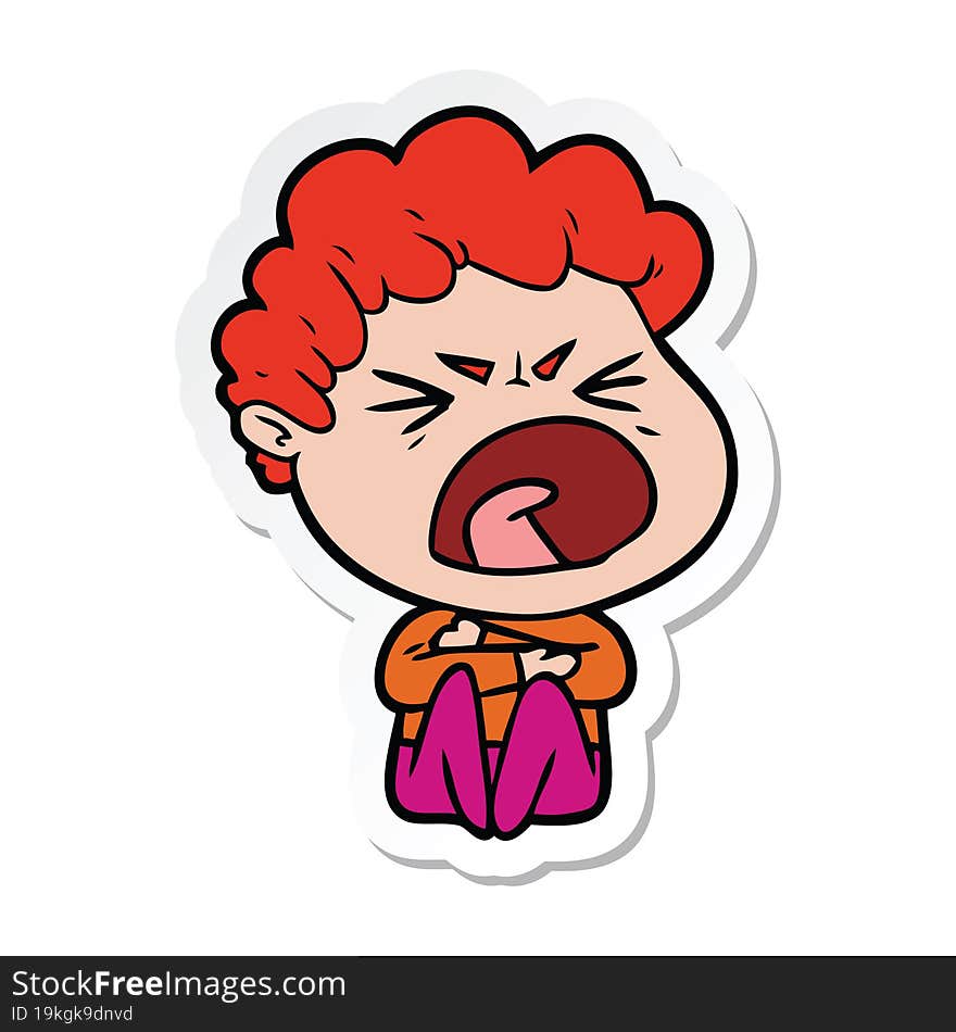 sticker of a cartoon furious man