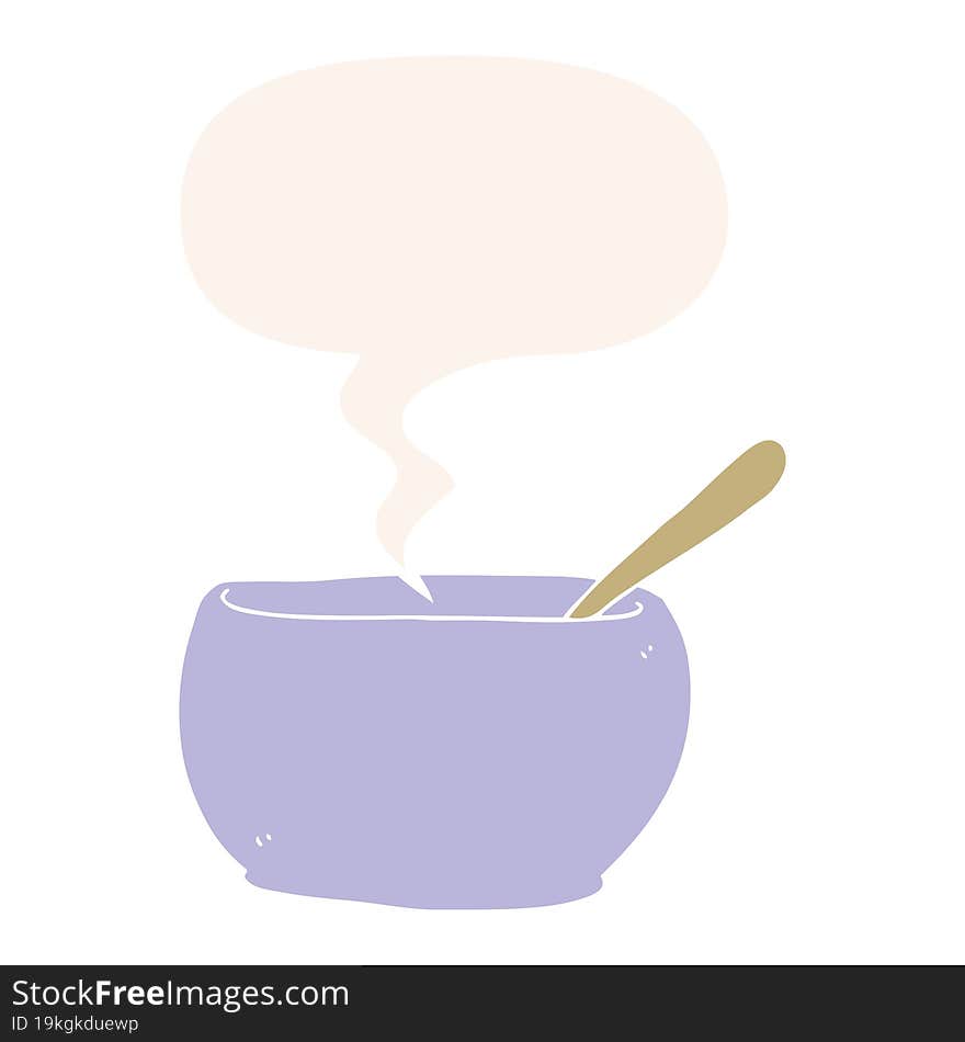 cartoon soup bowl and speech bubble in retro style