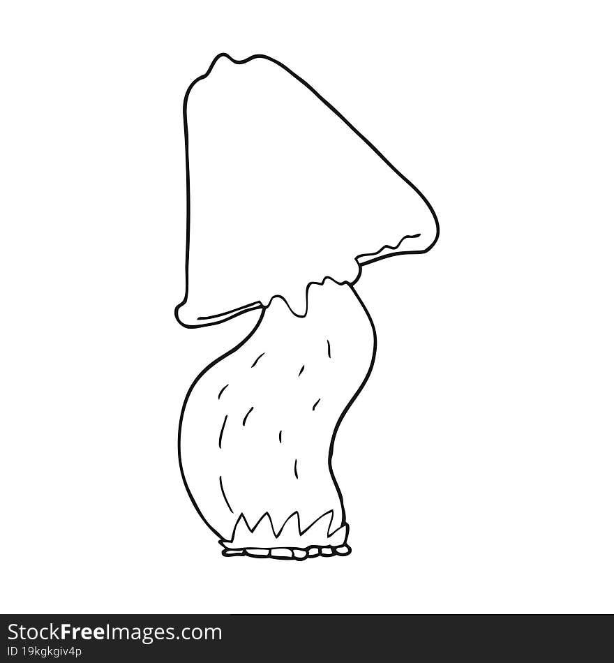 freehand drawn black and white cartoon mushroom