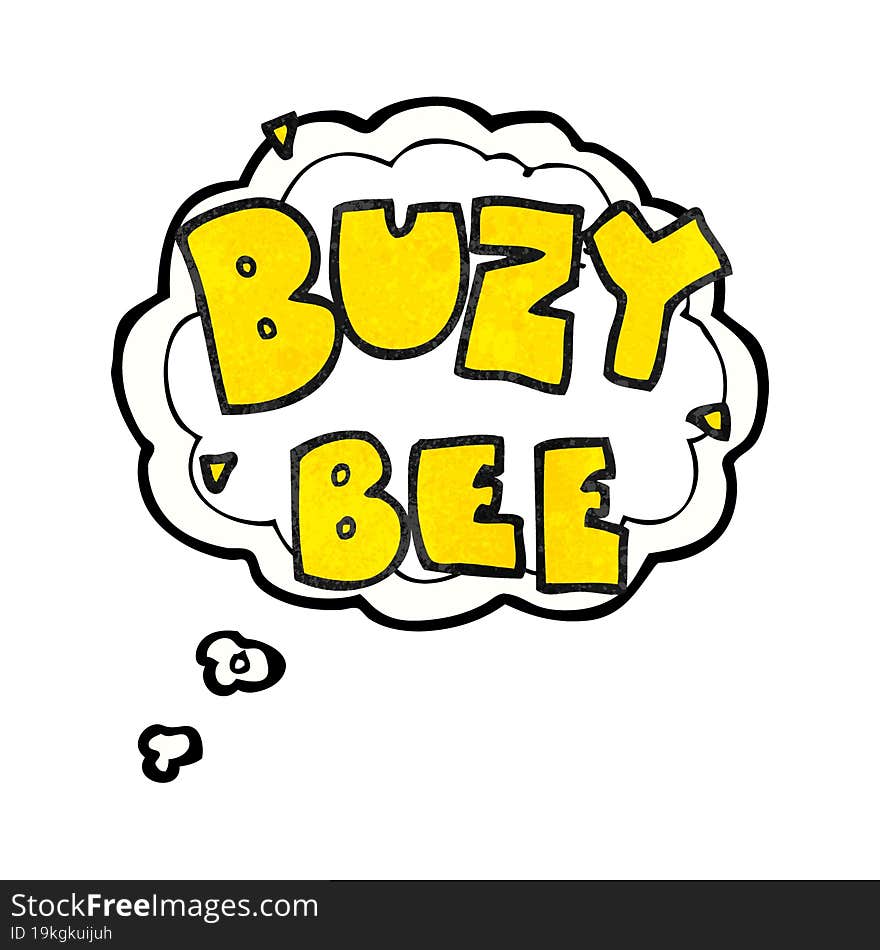 freehand drawn thought bubble textured cartoon buzy bee text symbol