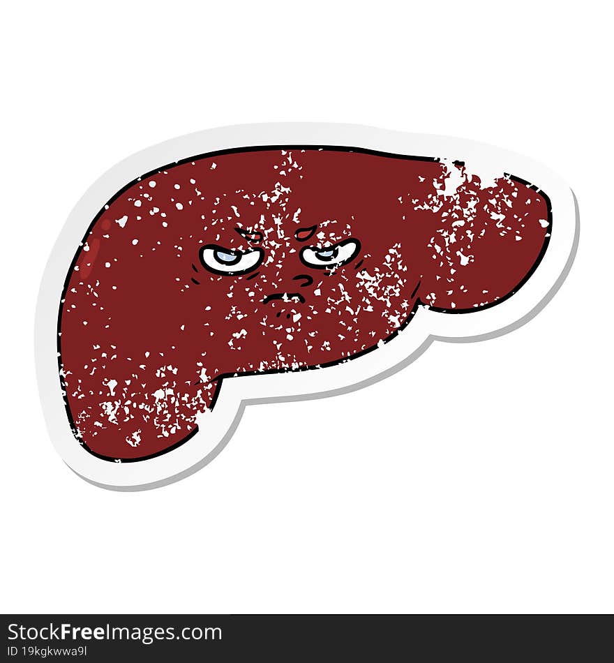 distressed sticker of a cartoon liver