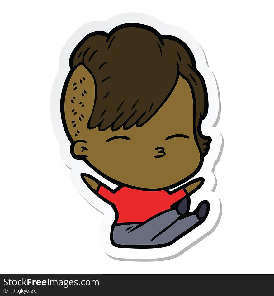 sticker of a cartoon squinting girl