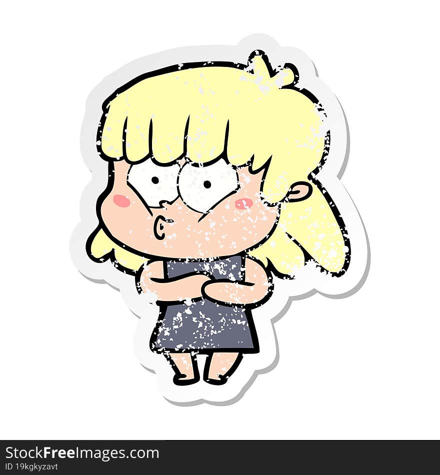 Distressed Sticker Of A Cartoon Whistling Girl