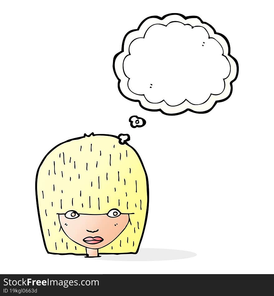 Cartoon Female Face Staring With Thought Bubble