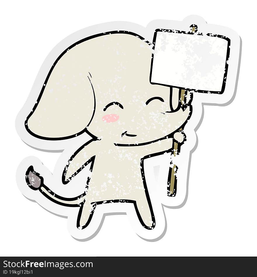 distressed sticker of a cute cartoon elephant