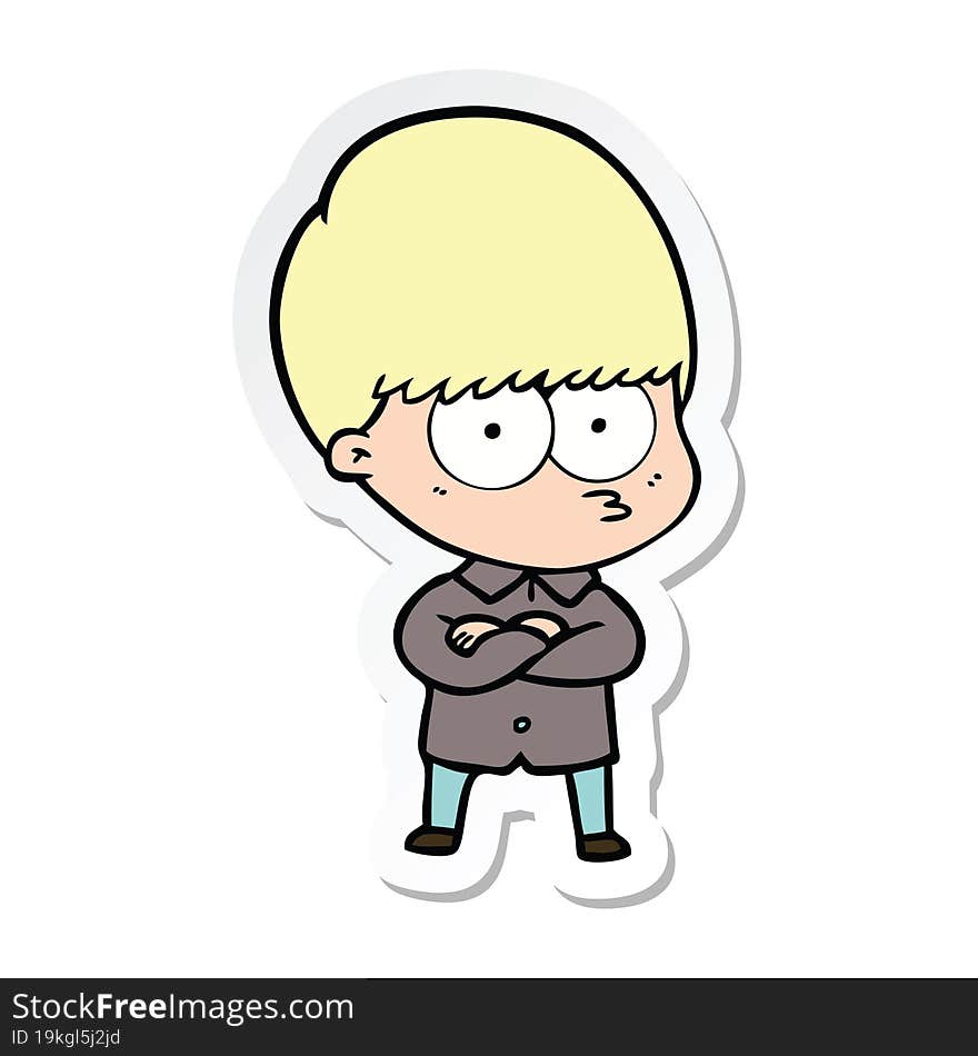 sticker of a annoyed cartoon boy