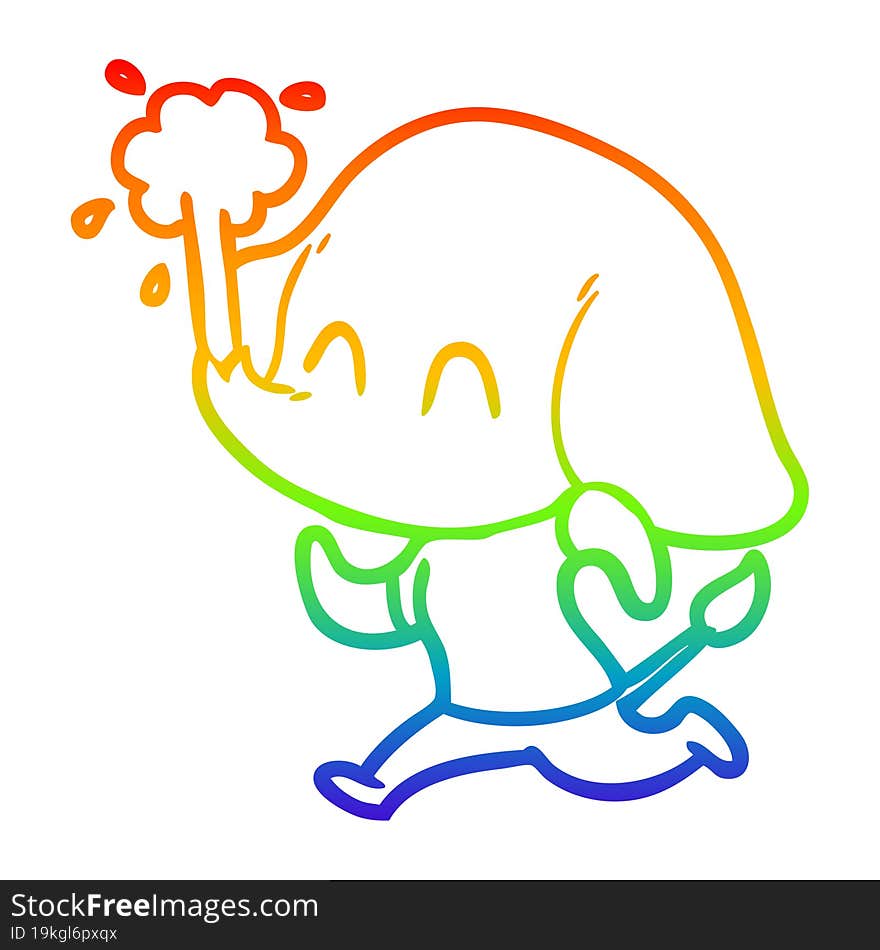 rainbow gradient line drawing cute cartoon elephant spouting water