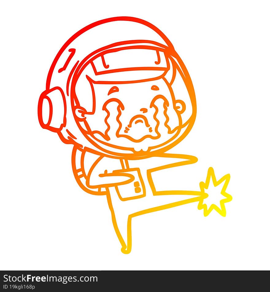 warm gradient line drawing of a cartoon crying astronaut